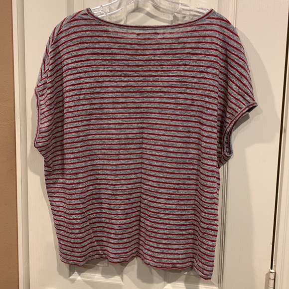 Madewell gray and red striped linen top. Sz Medium - Picture 6 of 7